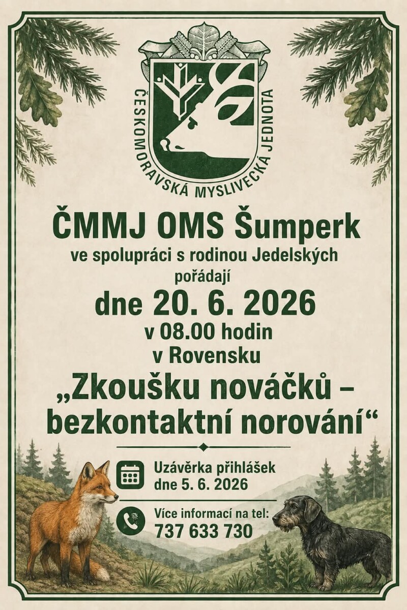 Zkouška nováčků-bezkontaktní norování 20.6.2026 Rovensko