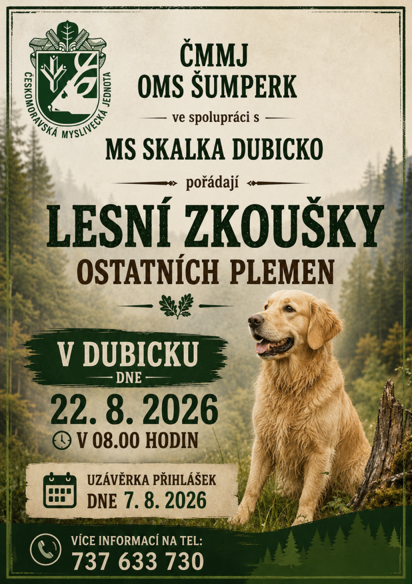 Pozvánka na lesní zkoušky ostatních plemen Dubicko